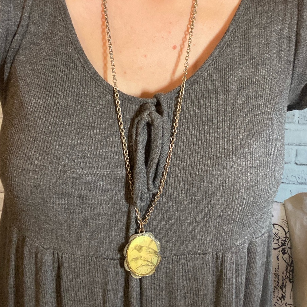 Vintage Photograph Bird Long Floral Necklace